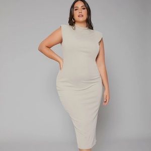 *NEW* Ribbed-knit Shoulder Pad Bodycon Dress